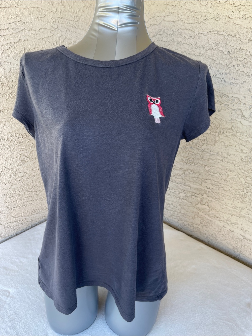 LOFT Charcoal Short-Sleeve Tee with Pink Owl Patch